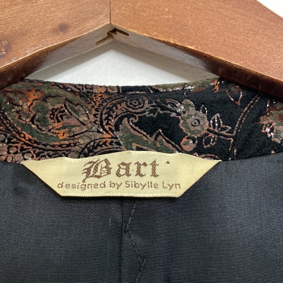 Vintage Vest Womens 10 Black Velour Red Faux Leather Paisley Goth 90s Waistcoat - Picture 10 of 12